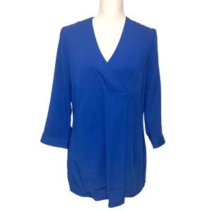 Beautiful Vintage LTD Royal Blue V-Neck Crossover 3/4L Sleeve Tunic Sz SM EUC